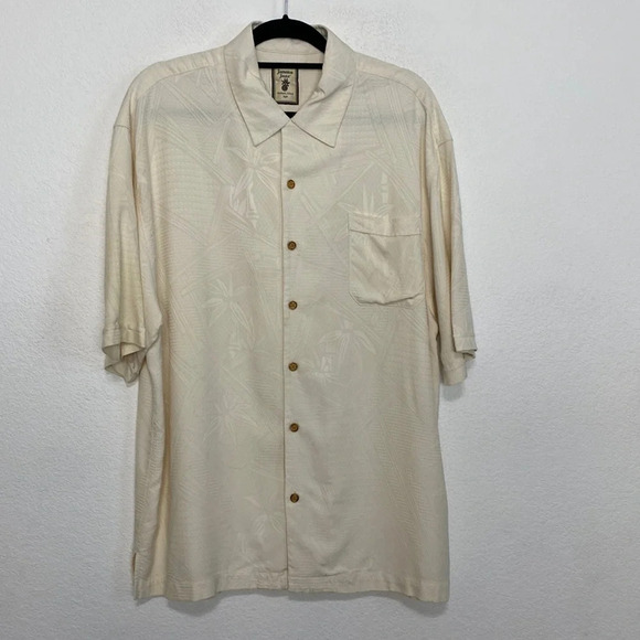 Jamaica Jaxx Cream Hawaiian Silk Tropical Short Sleeve Button Down Shirt Size XL - Picture 1 of 9